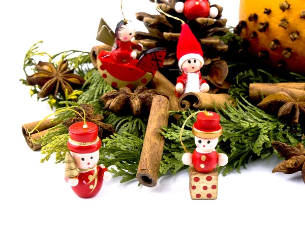 stock image Christmas decoration - orange and red wooden figures