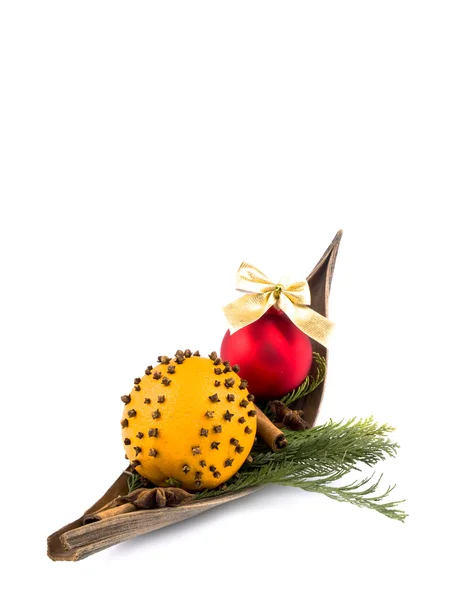Christmas decoration - orange and red christmas ball — Stock Photo, Image