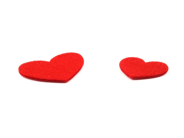 Picture Two Valentine Hearts Made Felt White Background — Stock Photo, Image