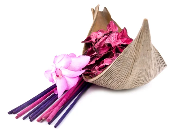 Roze potpourri met incenses en roze Cactusbloem — Stockfoto