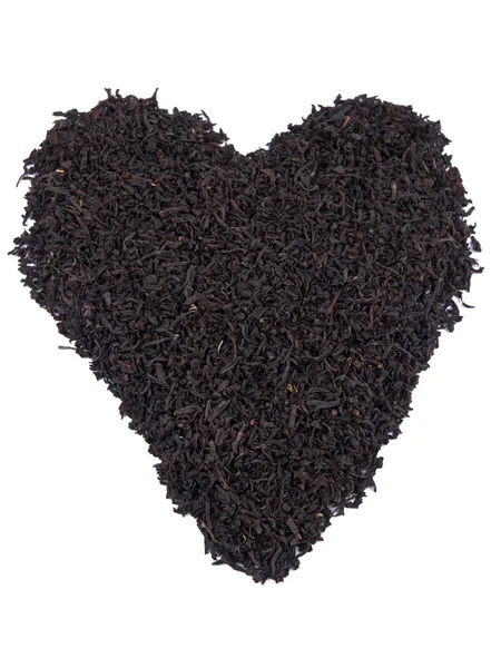Aromatic Black Tea Leaves Formed Heart White Background — Stock Photo, Image