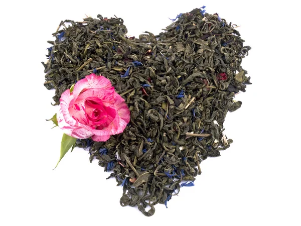 Aromatic green tea - valentine heart — Stock Photo, Image