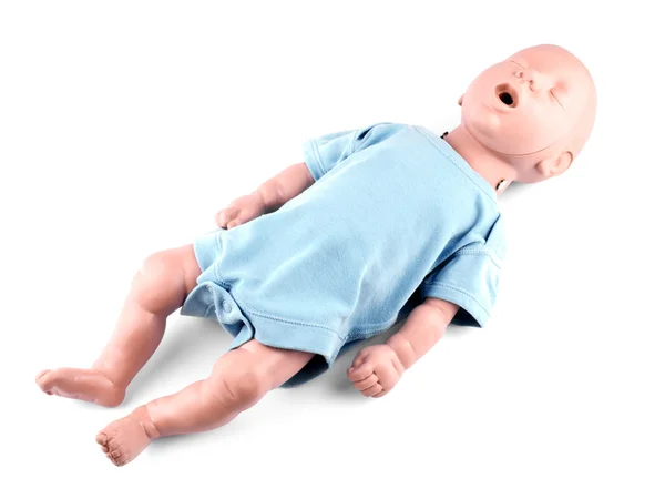 Första Hjälpen Traning Spädbarn Dummy Vit Bakgrund Stockbild