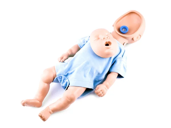 Första Hjälpen Traning Spädbarn Dummy Vit Bakgrund — Stockfoto