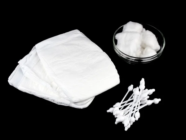 Pañales Hisopos Algodón Coton Para Bebés Recién Nacidos Sobre Fondo — Foto de Stock