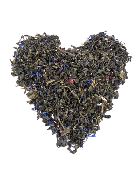 Aromatic green tea - valentine heart — Stock Photo, Image