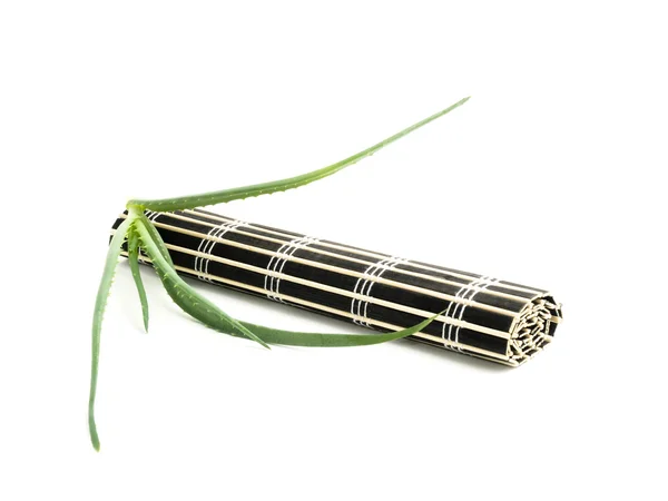 stock image Black bamboo mat and fresh aloe vera