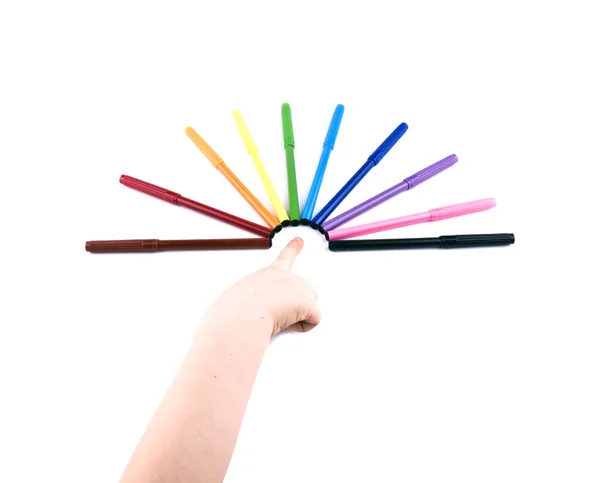 Arco-íris feito de canetas — Fotografia de Stock