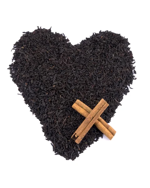 Aromatic black tea - valentine heart — Stock Photo, Image