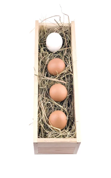 木製の箱で 4 個の卵 — ストック写真