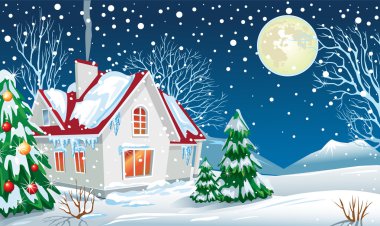 Winter landscape with a house clipart