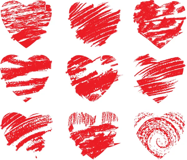 Набір Розписаних Червоних Сердець — стоковий вектор