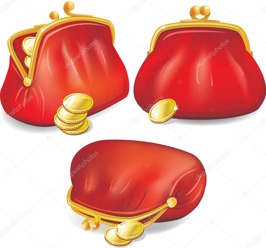 Set of red purse with gold coins
