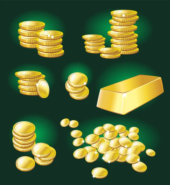 Goldmünze und Goldbarren — Stockvektor