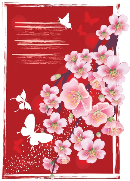Branche fleurie dans le rouge — Image vectorielle