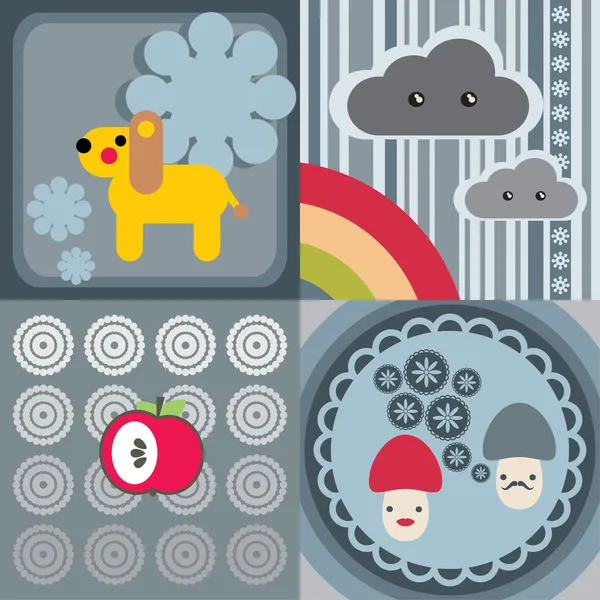 Four vector illustrations in Japanese kawaii style. — Stock Vector
