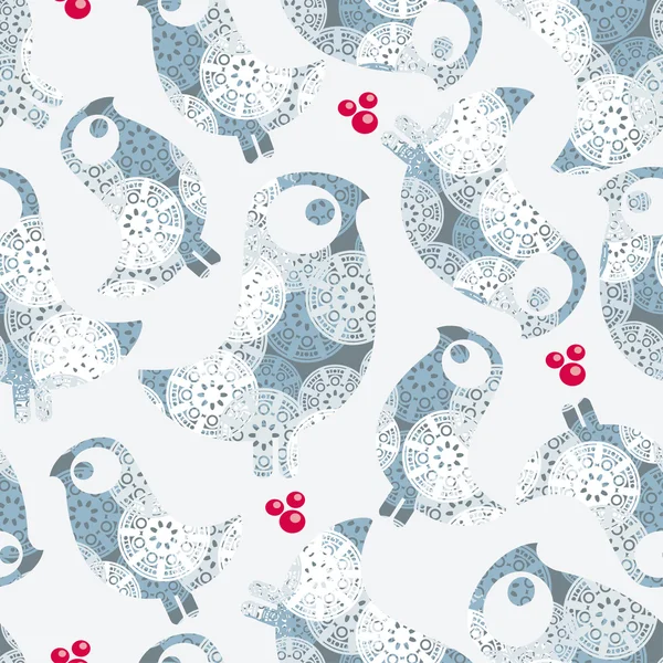鳥とのシームレスな冬のパターン. — ストックベクタ