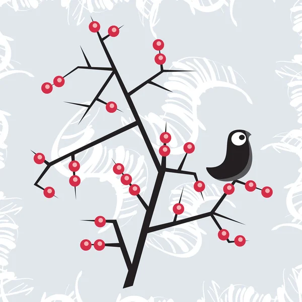 ツリー上の冬の鳥. — ストックベクタ