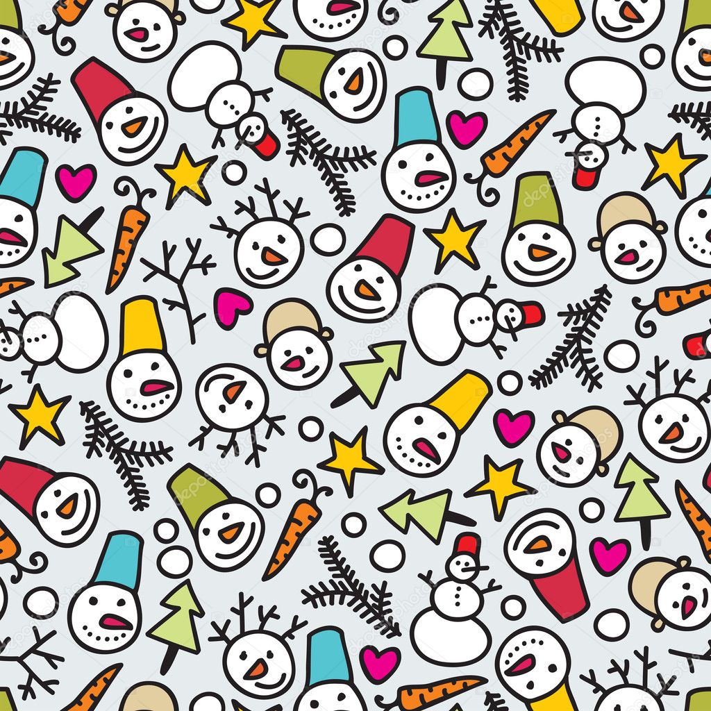 Seamless snowman pattern.