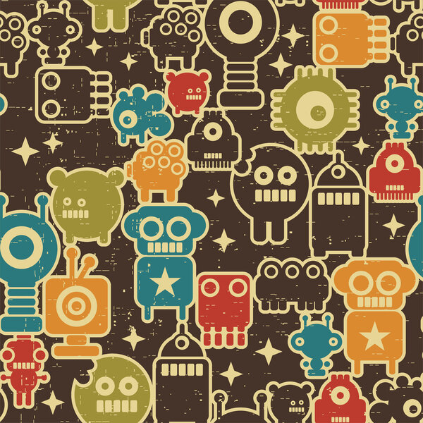 Robot and monsters seamless pattern.