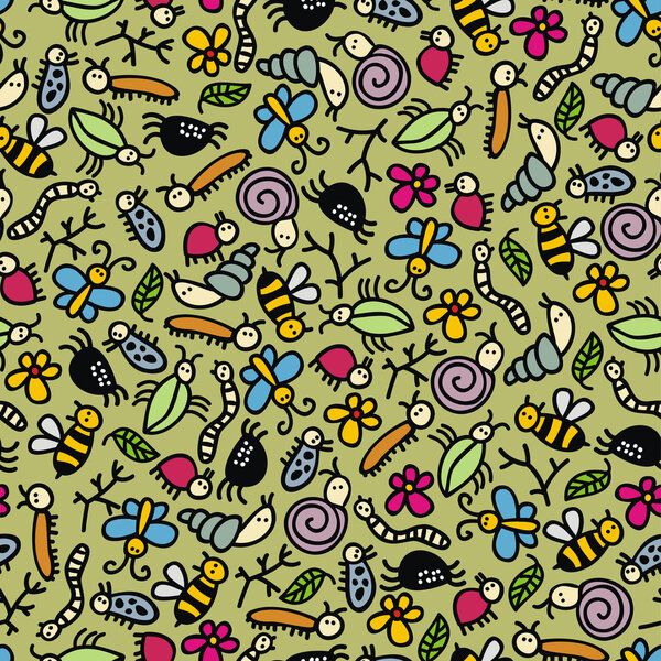 Insects world seamless pattern.
