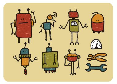 Retro robots. clipart