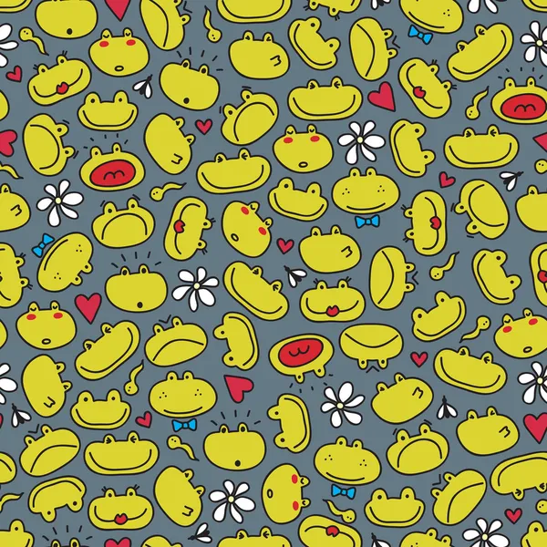 Seamless pattern with frogs faces. — Stock Vector