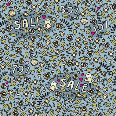 Sale seamless pattern with birds and flowers. clipart