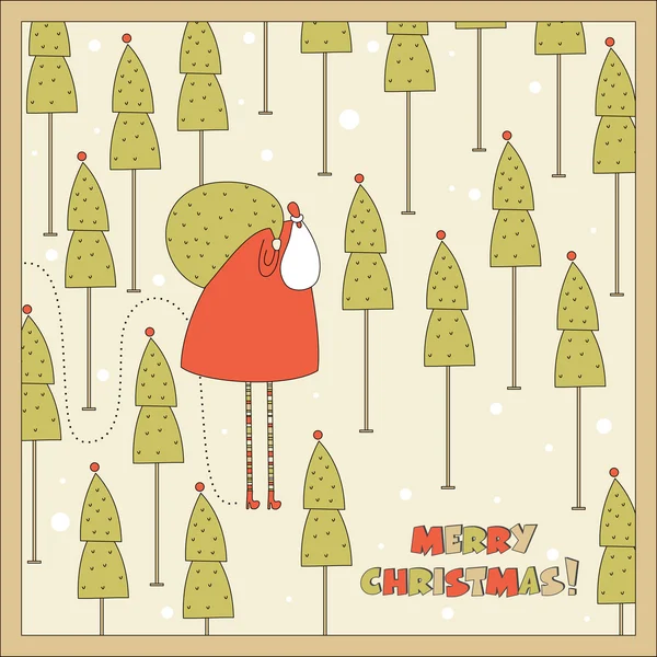 サンタ クリスマスの森 かわいいカードに — ストックベクタ
