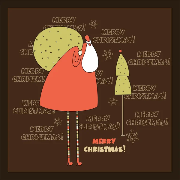 Santa and the tree Christmas card. — Stock Vector