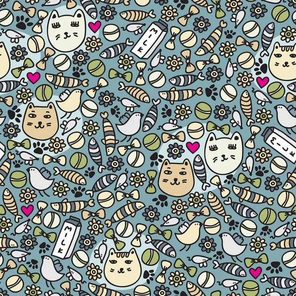 Katten Naadloze Patroon Vectorillustratie Doodle — Stockvector