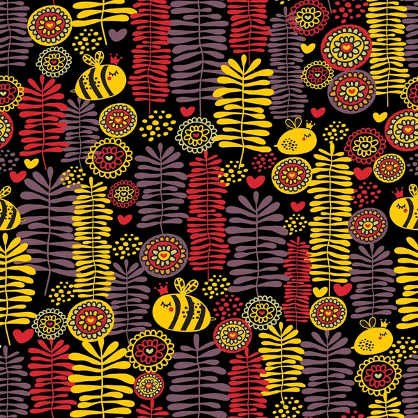 Motif floral sans couture avec abeille . — Image vectorielle