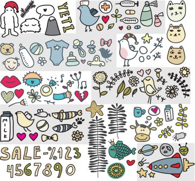 Set of different doodle images in vector. clipart