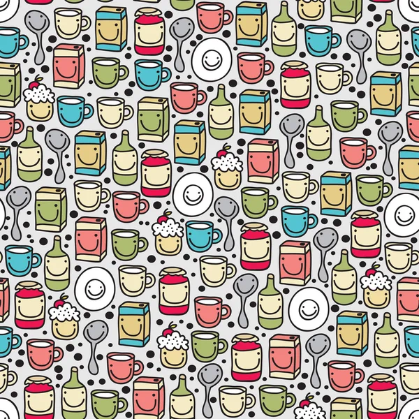 Food Dishes Seamless Pattern Vector Doodle Illustration — Stock Vector