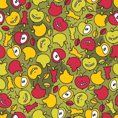 Crazy apple seamless pattern. Vector doodle illustration. clipart