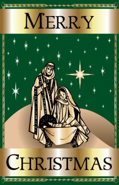 Merry Christmas Green Nativity clipart