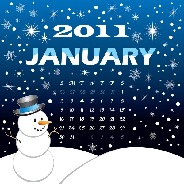 Kış Ocak 2011 takvimi — Stok Vektör
