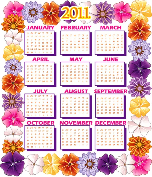 2011 Calendario Flor Frontera — Vector de stock