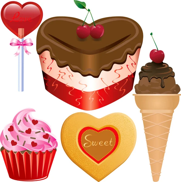 Vector Illustration Five Different Valentine Sweets — Stock Vector