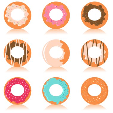 Set of colorful donuts with different design clipart