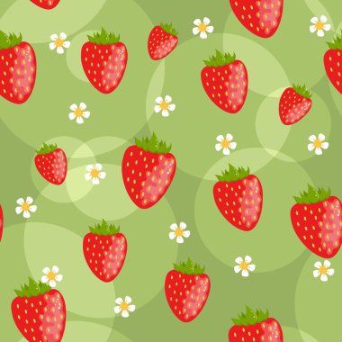 Seamless green background with strawberries clipart