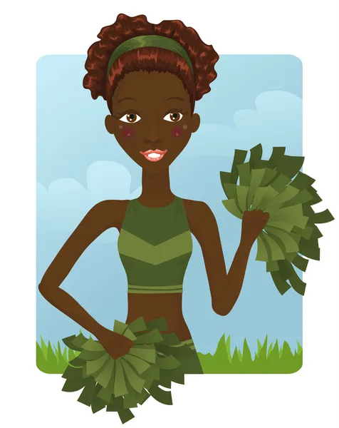 Jolie fille africaine pom-pom girl — Image vectorielle