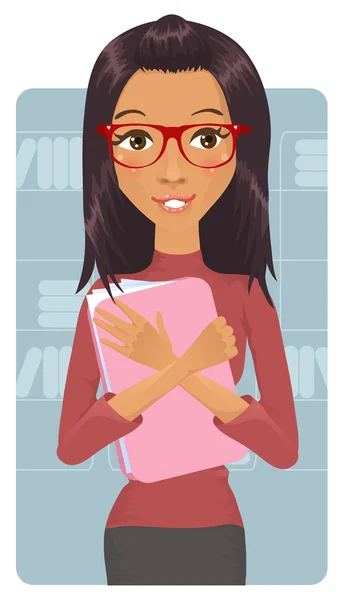 Cute business woman holding documents — Stock Vector