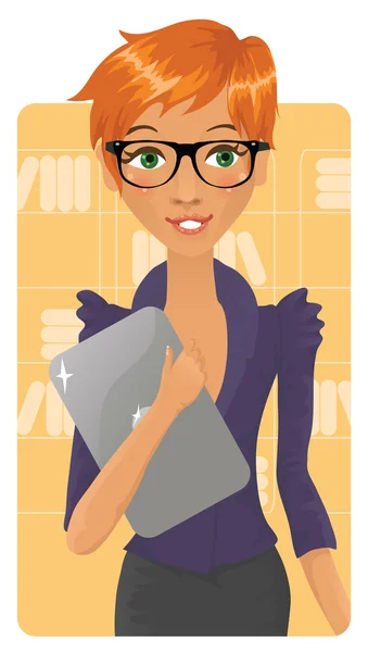 Cute business woman holding a notebook — Stock Vector