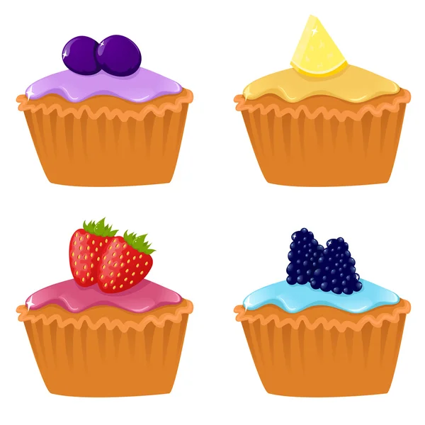 Conjunto de cupcakes com bagas —  Vetores de Stock