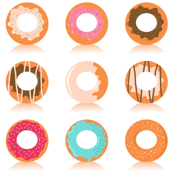 Ensemble de beignets colorés avec un design différent — Image vectorielle