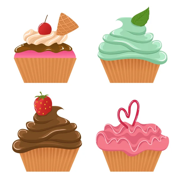 Conjunto de cuatro cupcakes de vectores — Vector de stock