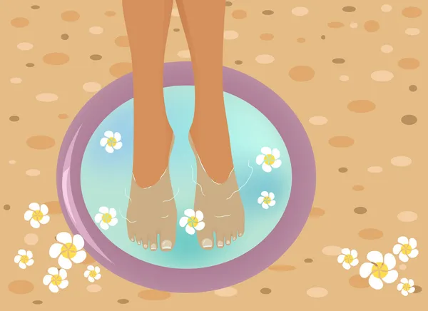 Mooie voeten in een kom spa — Stockvector
