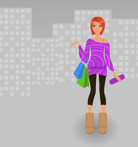 Shopping fille — Image vectorielle
