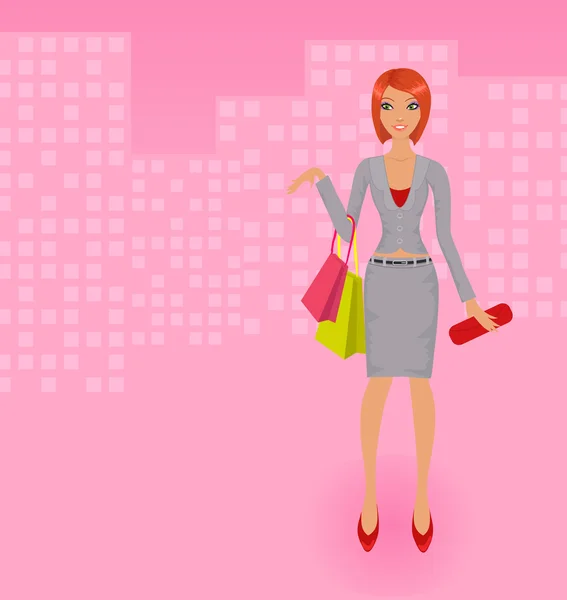 Векторный шопинг бизнес-леди — стоковый вектор